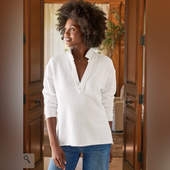 NWOT Frank & Eileen Classic White Long Sleeve Top Patrick triple fleece Sz S - Picture 1 of 8